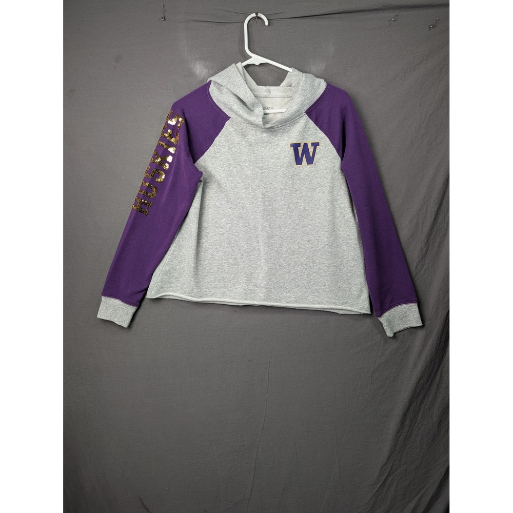 Washington Huskies 5th & Ocean Gray Purple Sequin Sleeve Crop Hoodie 14/16P